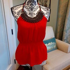 bebe lipstick red beaded front peplum top